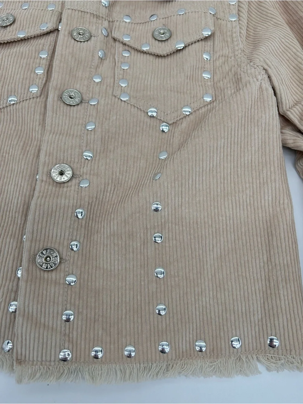 Steve Madden Girls Beige Studded Corduroy Trucker Jacket Size Small